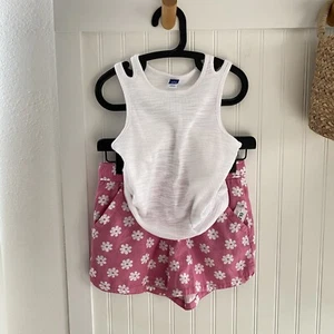 Old Navy Girls White Tank & Pink Daisy Linen Blend Shorts Set L (10-12) - Picture 1 of 11