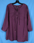 INTRO. WOMAN Purple Tencel LACE-UP NECKLINE Roll Tab Sleeve 2-PKT Tunic Top 1X