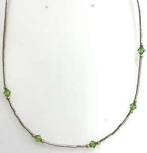 15” Liquid Silver & Crystal Necklace 3.3 Grams - Picture 1 of 4