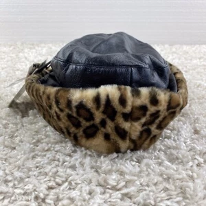 wilsons leather girls small (2-4 years) black leather faux fur hat leopard print - Picture 1 of 6