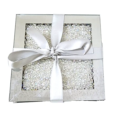 Nuovo Set Di 4 Argento Sparkle Cristalli Sfarzo Square,Specchio Sottobicchiere - - Immagine 1 di 4