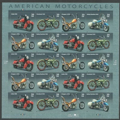Scott 4088a 4085-88 American Motorcycles Sheet 20 Stamps Indian Cleveland Harley - Image 1 of 2