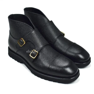 NWT $1250 TOM FORD Black Pebbled Calf Leather Monk Strap Boots Men's 9 AUTHENTIC - Picture 1 of 12