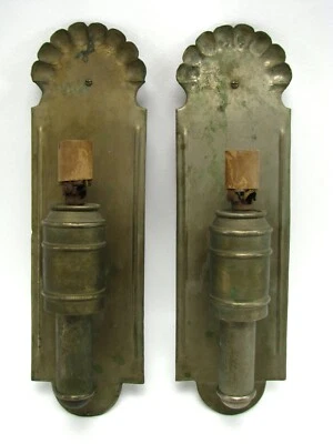 Antique 1920s Brass Electric Wall Sconce Set Art Deco Light Fixture vtg Lot pair - Image 1 of 4