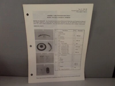 Kawasaki Assy & Preparation Sheet Model 85 KX125-D1 KX250-D1 KX500 99931-1161-01 - Image 1 of 4