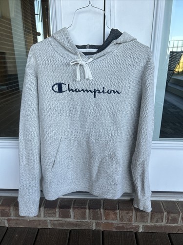 OFF WHITE Felpa con cappuccio leggera Champion motivo crema con logo Navy donna media usata in ottime condizioni