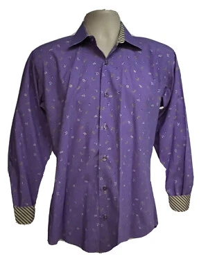 Jared Lang Paisley Purple Mens Button Up Shirt Medium Contrast Flip Cuffs Collar - Image 1 of 4