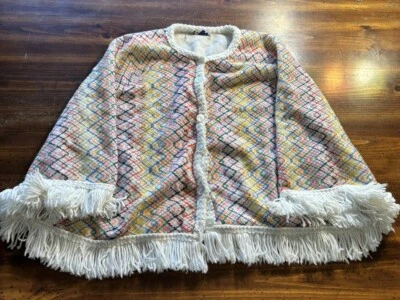 Suéter chal vintage años 70 para mujer tejido arco iris Dupont Orlon flecos acrílicos Foto 1 de 4