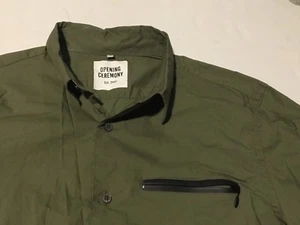 Opening Ceremony LEATHER POCKET ZIPPER ARMY GREEN Shirt Size LARGE - Picture 1 of 7