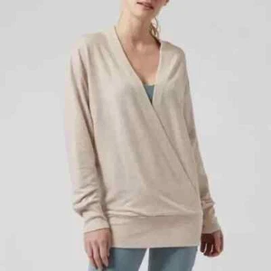Athleta Purana V-Neck Wrap Sweatshirt Toasted Brown Heather Large - Picture 1 of 9