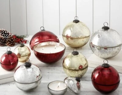 Pottery Barn Mercury Glass Ornament Candle SILVER Size LARGE Christmas Decor NWT - Image 1 of 4
