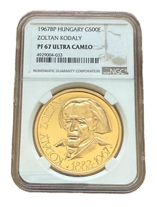 Hungary 1967 BP Gold 500 Forint NGC PF67UC Zoltan Kodaly - Picture 1 of 2