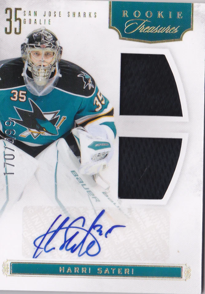 11-12 Rookie Anthology Harri Sateri /499 Auto Jersey Treasures Sharks 2011 - Image 1 of 1
