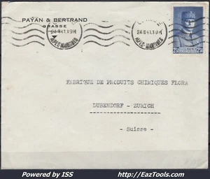 FRANCE N° 473 SEUL SUR LETTRE POUR LA SUISSE DE GRASSE DU 24/02/1941 - Picture 1 of 2