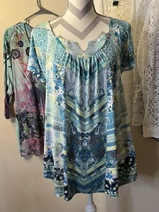 STYLE & CO Women’s Blue Green Floral Cold Shoulder Pullover Blouse Size PM - Bild 1 von 7