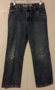 Boys 14 Husky Wrangler Retro Relaxed Straight Leg Blue Jeans Distressed Denim - Picture 1 of 9