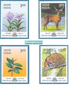 INDIA 2000 Flora Fauna North East Lily Deer Flower Slow Loris Animals  4v MNH - Picture 1 of 2