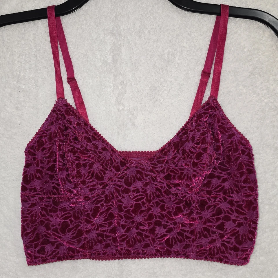 Free People Intimately Bralette Magenta Floral Velvet Size S Adjustable Straps - Image 1 of 4