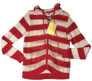 Quacker Factory Womens Hooded Jacket Size L Red White Striped Full Zip NWT - Picture 1 of 9