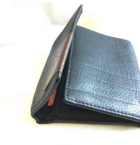 Black Leather Wallet Genuine Leather Purse Slim Bifold Wallets For Men - Black - Picture 1 of 10