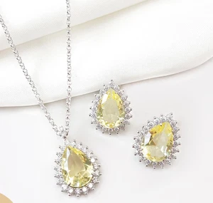 Ohrringe & Halskette mit Citrin 18k Rhodiniert mit Strass Zirkonias, Exklusiv - Bild 1 von 4