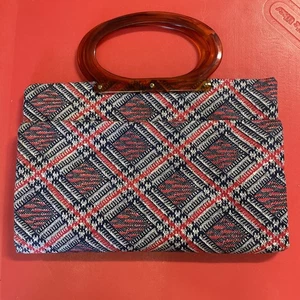 Vintage Lady’s Pride Foldable Reusable Red White Blue Tote Bag Lucite Handles - Picture 1 of 9