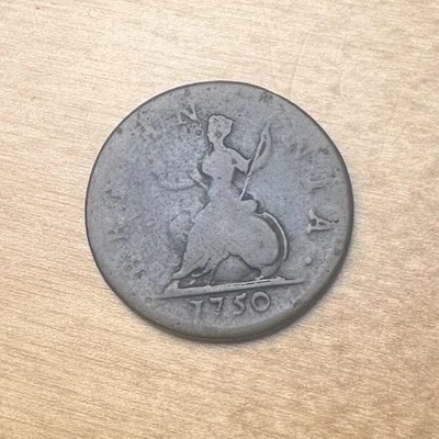 1750 King George II US Colonial Copper Farthing  **Authentic Old Head - Image 1 of 2