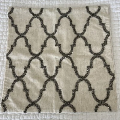 *Funda de almohada Pottery Barn 18" mezcla de algodón lino plata/estaño con cuentas Ogee Foto 1 de 4