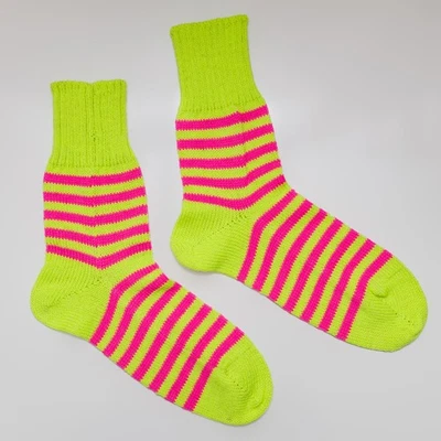 Wool socks women bright neon lime and pink. - Image 1 of 4