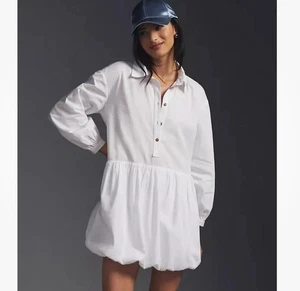Mini Camisa Vestido Anthropologie MAEVE Pequeño Pequeño Blanco Dobladillo Burbuja SP - Imagen 1 de 8