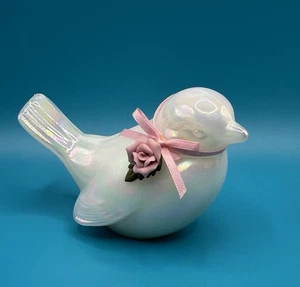 Fenton Blanco Iridiscente Opalescente Canción Pájaro Arte Vidrio Rosa - Imagen 1 de 11