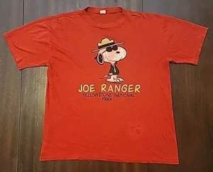 Vintage 70,80’s Snoopy Red Shirt Joe Ranger Yellowstone National Park Single - Picture 1 of 12