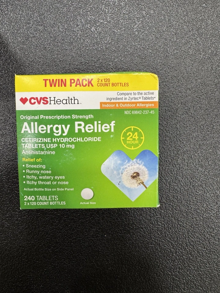 Comprimidos de clorhidrato de cetirizina CVS Health para aliviar alergias 240 10 mg caducidad 1/2026 Foto 1 de 1
