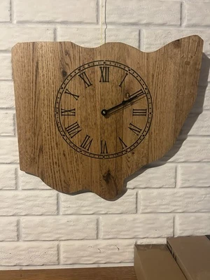 Wooden Wall Clock Outline of Ohio 18in x 18 1/2in. Handmade New. - Image 1 of 2