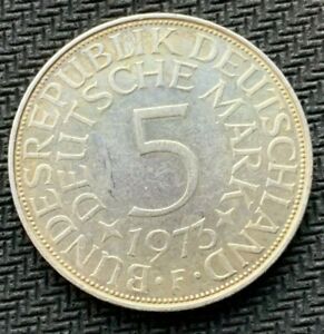 1973 F Germany 5 Marks Coin UNC   .625 Silver   ( 3.8 Million minted )	 #B540