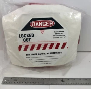 New Accuform Gate Valve Lockout KDD473 plus label, Fits Sz 6-1/2 to 10" Sealed - Picture 1 of 7