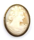Yellow Tone Carved Shell 48Mm Vintage Delicate Cameo Brooch 9.78G -W69