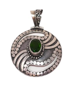 Sterling Silver 925 Green Jadeite Gemstone Pendant - Picture 1 of 4