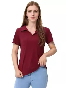Women's V Neck Polo Shirts Short Sleeve Collared Tops Tunic Blouses with Pocket - Picture 1 of 14