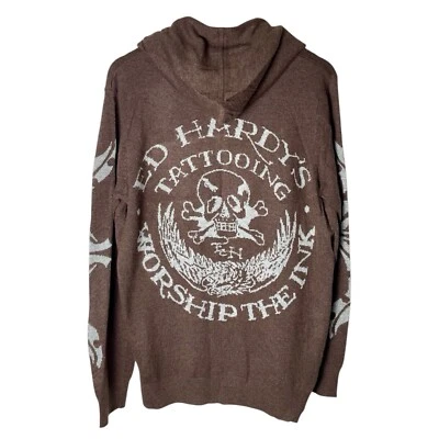 Ed Hardy x Christian Audigier Mens XL Sweater Hoodie Zip Up Worship The Ink - Image 1 of 4