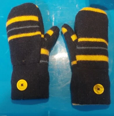 Luvas de lã feitas à mão de suéteres up-cycled BLU/YLO novo forro de lã amarelo  - Imagem 1 de 4