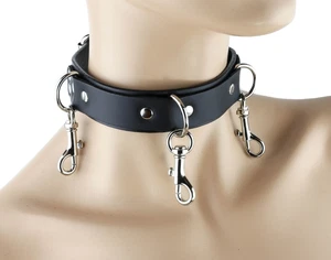 Trigger Clasp Sub Bondage Genuine Leather Choker Punk Goth Rock Fetish Play - Picture 1 of 2