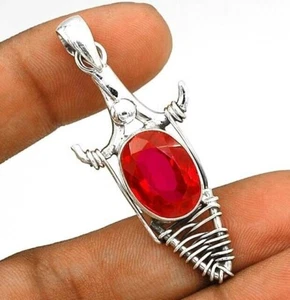 Natural 6CT Rubellite Tourmaline 925 Solid Sterling Silver Pendant 2''Long @4-1 - Picture 1 of 2