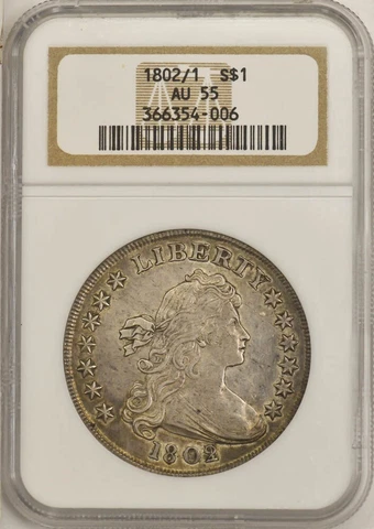 1802/1 Draped Bust Dollar $ AU55 NGC 946389-9 Cover