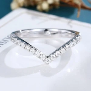 925 Sterling Silver Ring Silver/Rose gold V shape Ring with Zircon Gemstone Ring - Picture 1 of 4