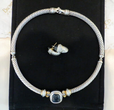 David Yurman Sterling Silver & 18K Gold Necklace Pendant Onyx Earrings appraisal - Image 1 of 4