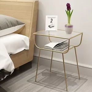 XCJump Bedside Table – Modern Tempered Glass Side Table with Sturdy Metal Frame - Picture 1 of 8