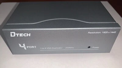 DTECH Powered 4 Port VGA Splitter Box SVGA Video Distribution 1 PC to 4 Monitor - Image 1 of 2