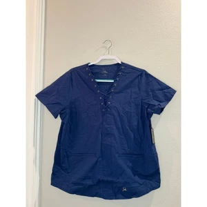 Jaanuu Neu mit Etikett blaues Peeling-Top zum Schnüren V-Ausschnitt Gr. XL Kurzarm zwei Taschen - Bild 1 von 7