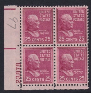 1938 William McKinley 25c lilac PREXY Sc 829 MNH plate block of 4 (Z14 - Picture 1 of 1